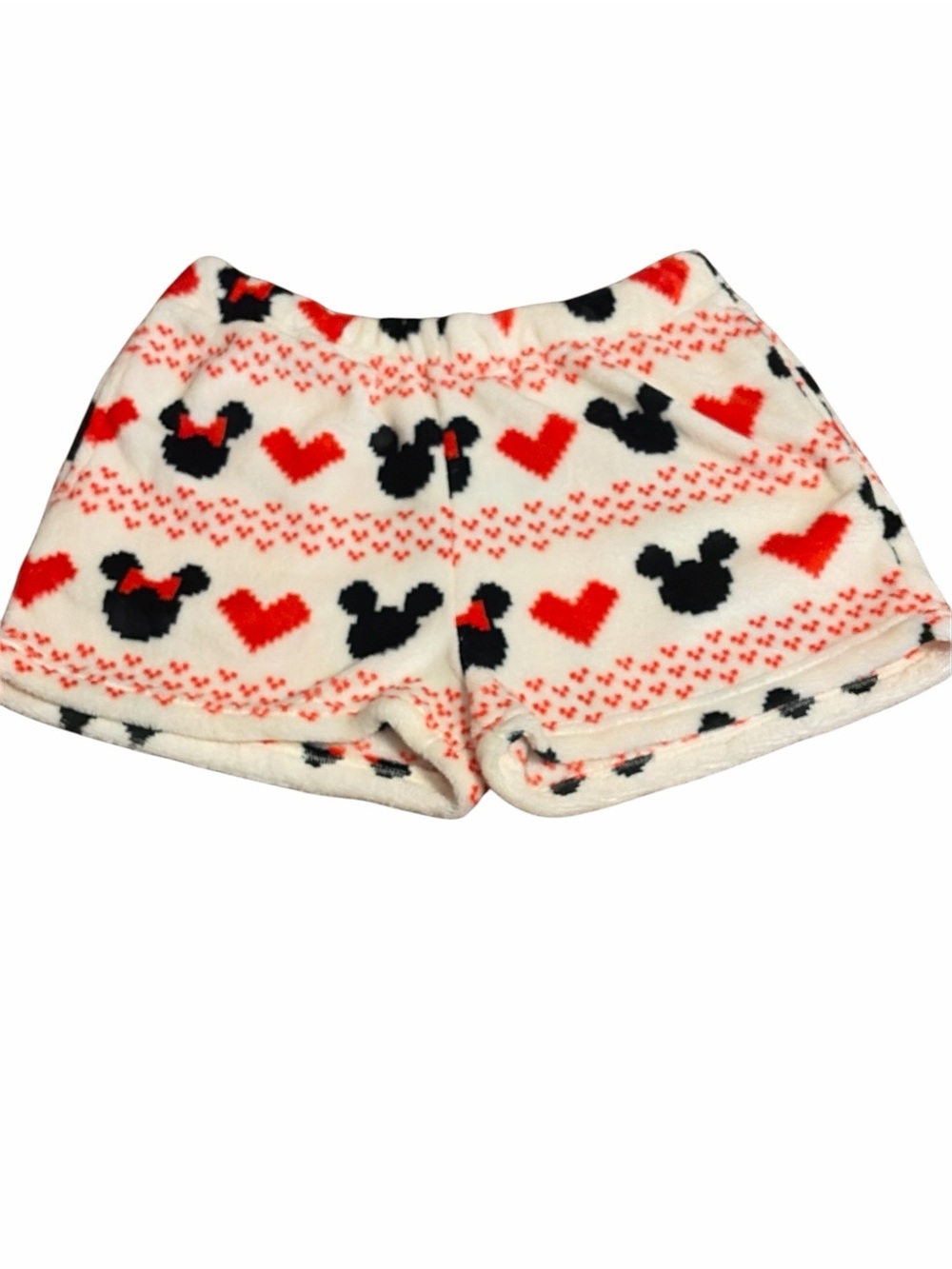 Disney Plush Heart & Character Print Shorts - White, Red & Black